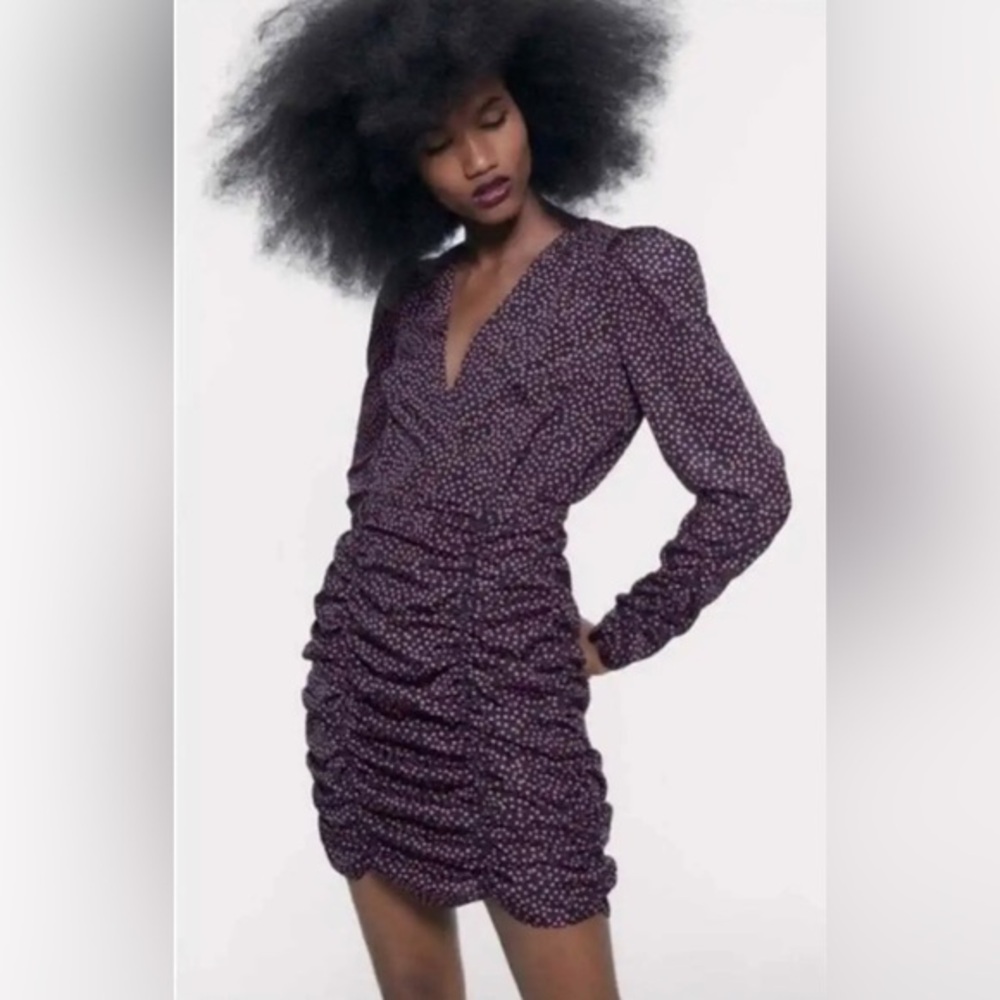 ZARA Black with Pink Hearts long sleeve draped mini dress